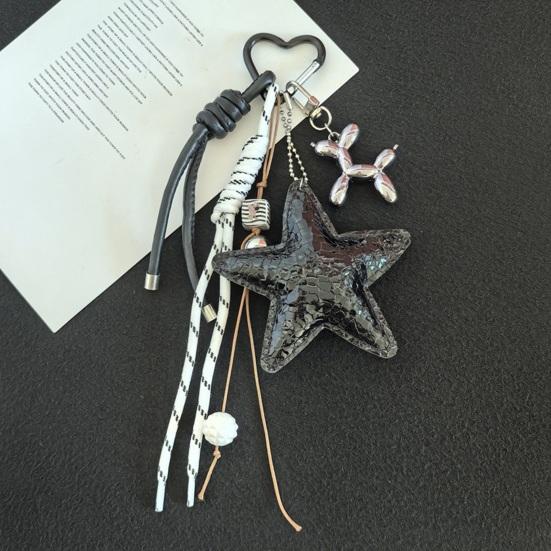 Keychain Pendant Matte-Glossy Finish Imitation Leather Five-Pointed Star Key Chain with Metal Heart Buckle