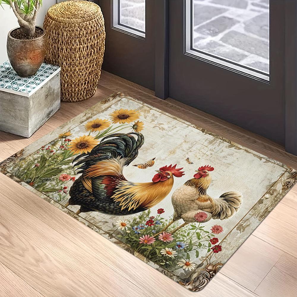 

Ретро Коврик для входной двери с принтом петуха, Противоскользящий коврик для прихожей, Моющийся коврик для спальни, кухни, ванной комнаты, Полиэстер, Домашний декор, Ковер 40x60cm