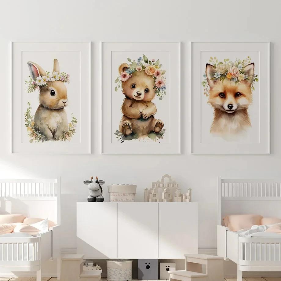 3er Set Babyzimmer Poster - Teddybär Und Hase Motive 30x40cm Ohne Rahmen