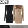 Za Export New Arrival Women's Clothing ZR Fashion Wind Sexy Digging Shoulder Drawstring Tied Slim Fit Hip Knitwear Dress