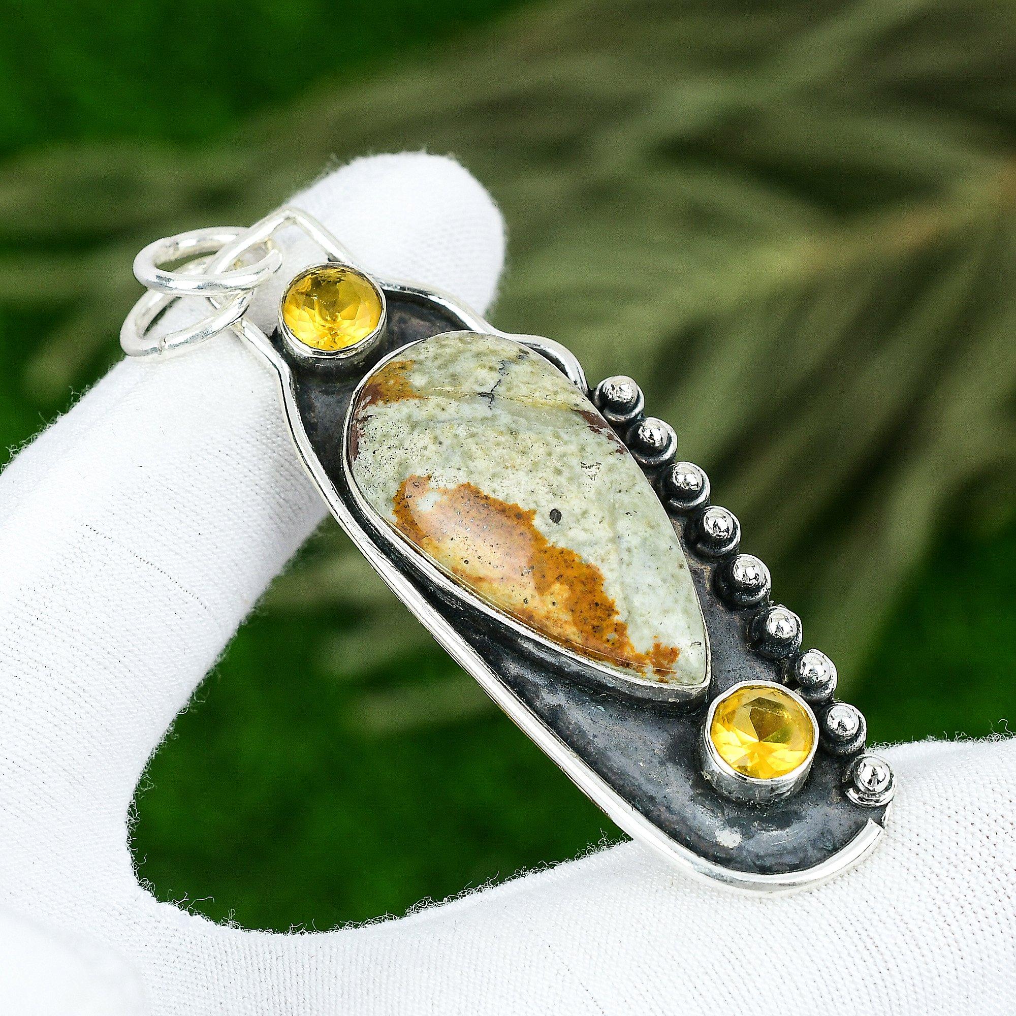 

Wedding Gift For Her 925 Silver Natural Polychrome Jasper Gemstone Pendant