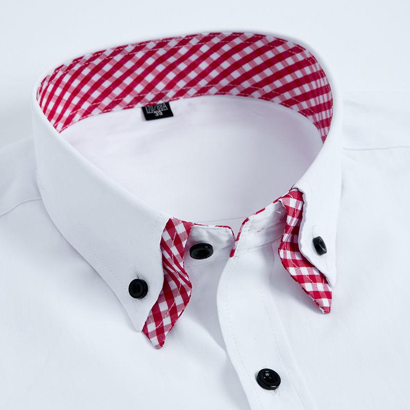 Camicia da Uomo a Manica Lunga Non Stiro Doppio Strato Formale da Lavoro Vestibilità Regolare Ufficio Camisa Moda Bianca Blu Camicie Sociali