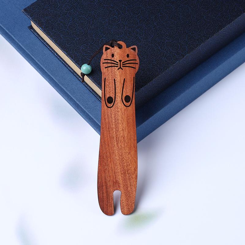 Retro Solid Wood Cat Bookmark Gift Box - Exquisite Literary Cartoon Design