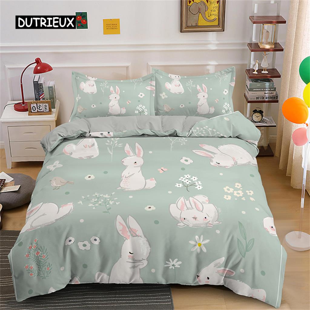 Roztomilý kreslený králík povlečení světle modrý povlak na přikrývku pro domov dívky děti dospívající ložnice dekorace povlak na peřinu povlak na přikrývku