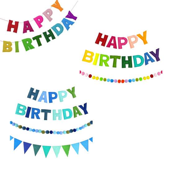 Pre-Strung Happy Birthday Banner Reusable Felt HAPPY BIRTHDAY Garland Colorful Rainbow