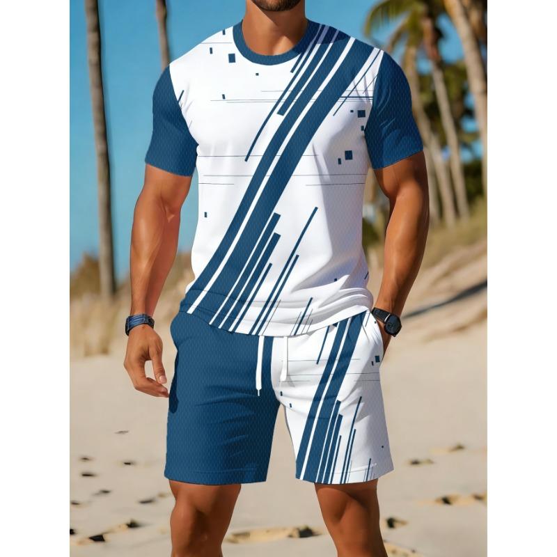 Casual Sports Suit Breathable Outdoor Leisure Men's Round Neck T-shirt Shorts Pants Suit Summer Digital Printing Printing Suit for Men and Adults