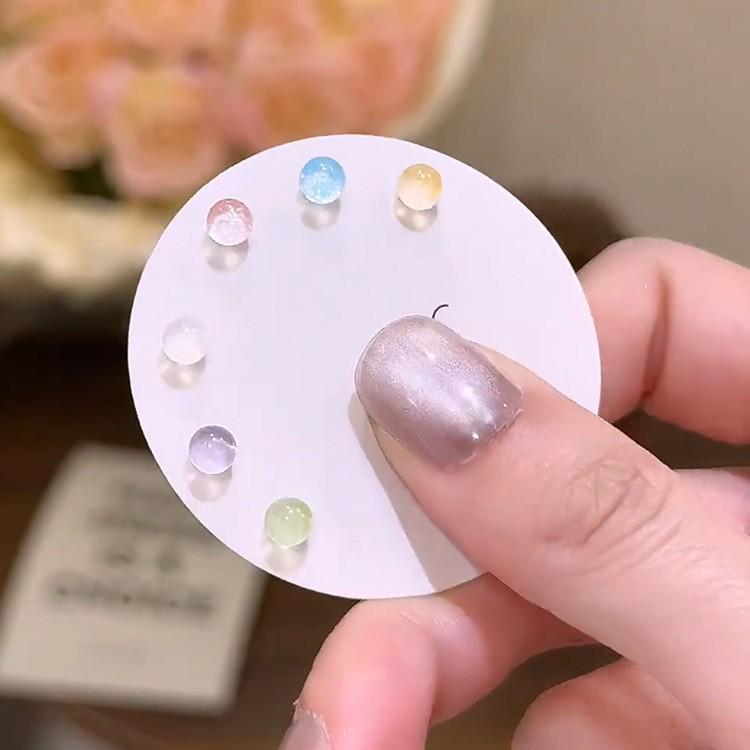 Colorful Transparent Ice Bean Six-Piece Stud Earring Set - Summer Sweet, Simple, Cute Fashion Accessories for Women
