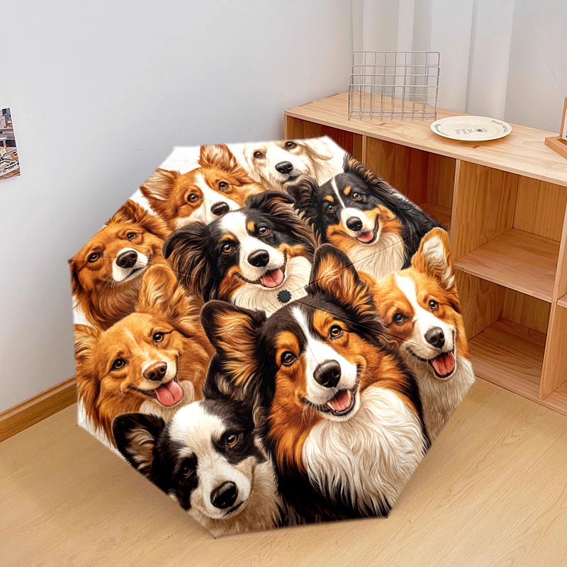 1 ks automatický skládací deštník - Vzor koláže psů, přenosný a skládací design s 8 žebry, Vánoční narozeninové dárky