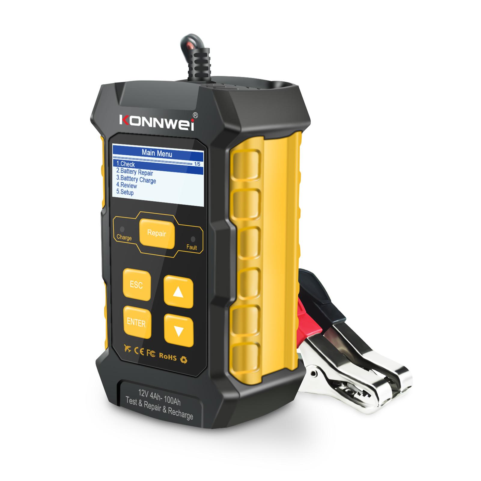 

KONNWEI KW510 12 В тестер автомобильного аккумулятора 5 А зарядное устройство для свинцово-кислотного аккумулятора с кольцами аллигатора EU