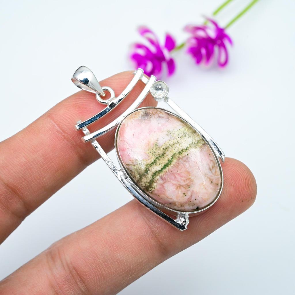 Rhodochrosite, White Topaz Handmade Latest Design Jewelry Bracelet, 925 Solid Sterling Silver Gemstone Bracelet, Gift For Sister