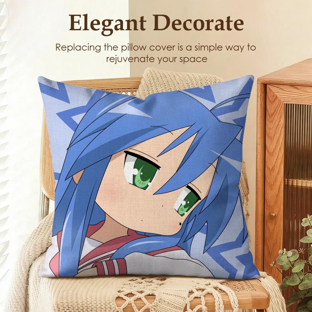 Anime LLucky Star Cushion Cover Natural Linen Organic Fabric DoubleSided Printing Sofa Home Decor Gift Pillow Case