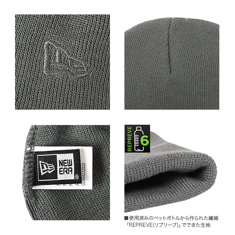 New Era Knit Cap for Men and Recycled Solid Beanie Hat with Graphite One Size Fits All Women, Polyester, Color, Logo, Gray, [Used]