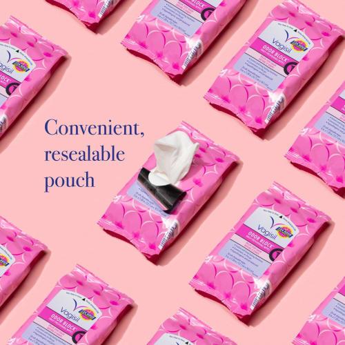 Vagisil Odor Block Daily Freshening Wipes for Feminine Hygiene in Resealable Pouch, Gynecologist Tested & Hypoallergenic, 20 count (Pack of 1)