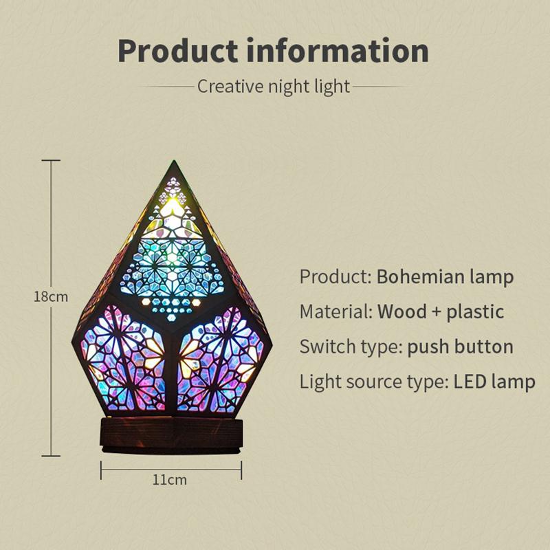 Wooden Hollow LED Projection Night Lamp  Bohemian Colorful Projector Desk Lamp Household Home Decor Holiday Atmosphere Lighting