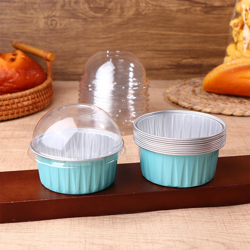 

10Pcs 125Ml Ramekins With Dome Lids Aluminum Foil Baking Cups Cupcake Muffin Liners Pudding Dessert Cups For Wedding Birthday синий