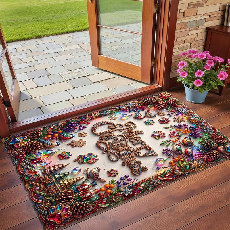 Christmas Printed Square Area Rug Soft Non Slip Floor Carpet For Bedroom Holiday Gift