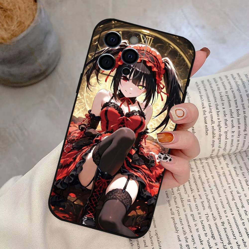 Date A Live Tokisaki Kurumi Phone Case For iPhone 17,16,15,14,13,12,11 Plus,Pro Max,XS,Soft Silicone Black Cover