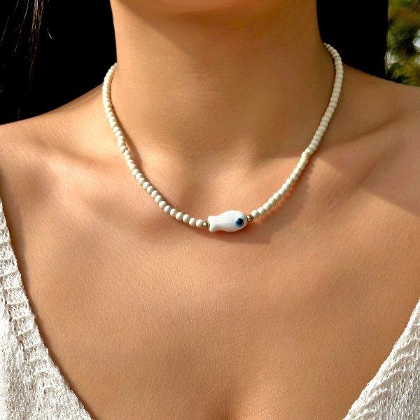 Trendy Bohemian Ceramic Fish Pendant Necklaces for Women Colorful Bead Rope Choker Necklaces Beach Jewelry Adjustable Gift