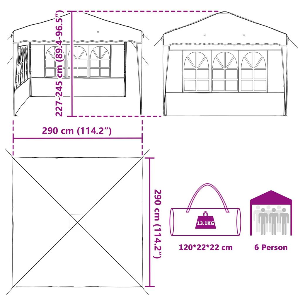 Pop Up Party Tent 288 X 288 X 245 Cm Blue Oxford Fabric