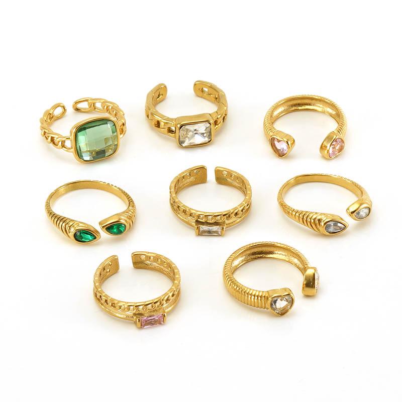 European-American 18k Gold Zircon Retro Open Ring for Women