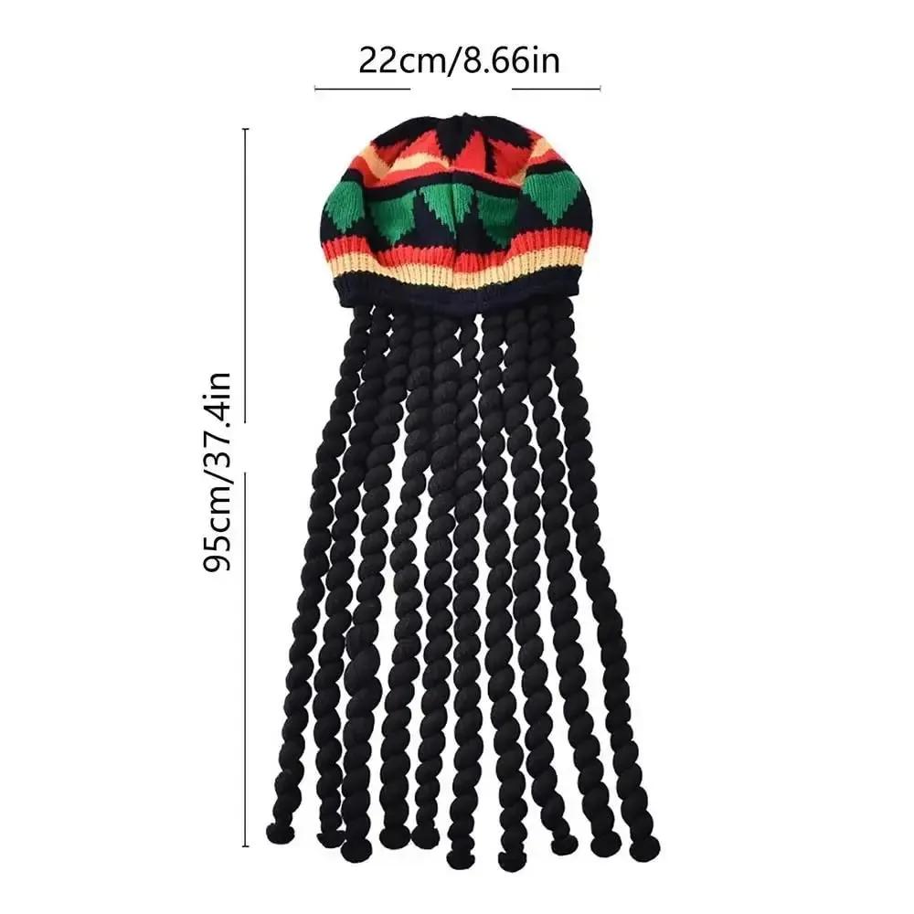 Fake Braids Dreadlocks Beanie Hat Jamaican Rasta Reggae Cap Crochet Knitted Skull Cap Unisex Men Women Halloween Christmas Party