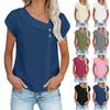 Women Short Sleeve Asymmetrical Neckline Blouse with Decorative Buttons Casual Loose Fit Top for Daily Wear