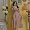 Pure desire wind backless dress bow straps autumn elegant charming and thin bubble sleeves super fairy long dress
