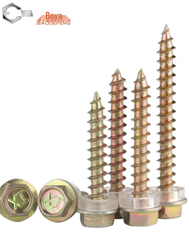 M5 Iron Zinc Hex Washer Head Self-Tapping Steel Wood Screw with Pad and Pointed Tip