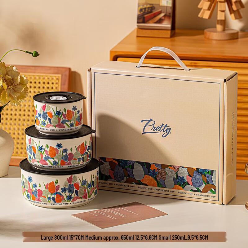 3-Piece Ceramic Food Storage Bowl Gift Set