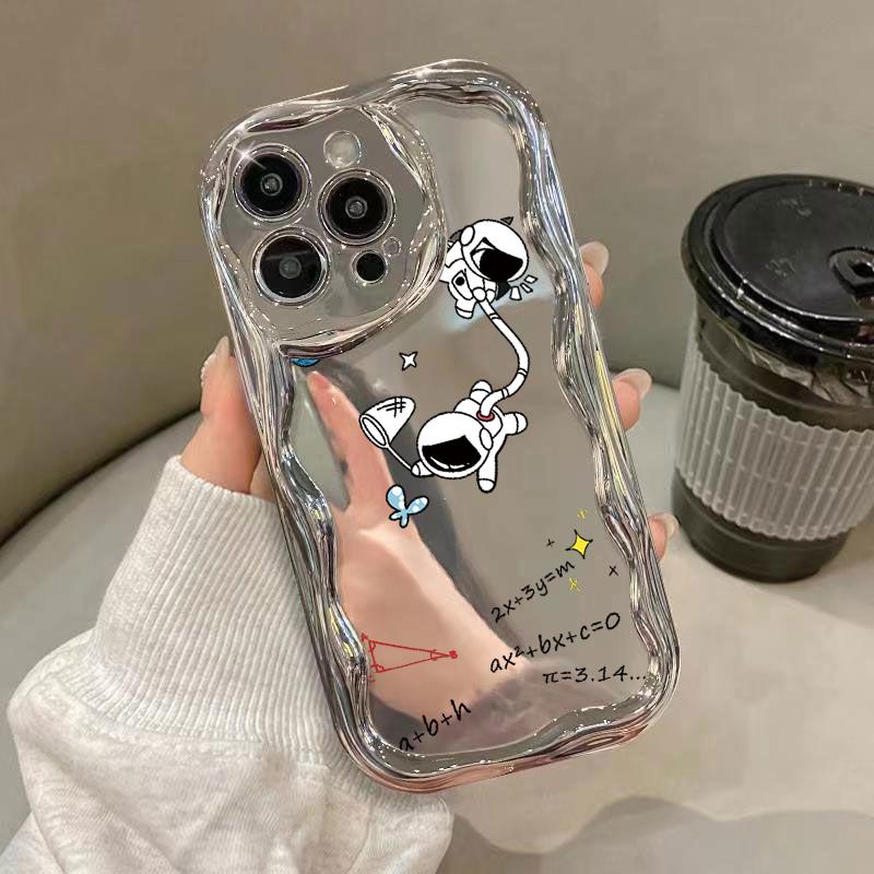 

Чехол для телефона с узором «Планета астронавт» для iPhone 15 Pro Max 14 Pro 13 12 11, волнистая рамка, противоударная защита линз, глянцевый мягкий чехол из ТПУ iPhone 15