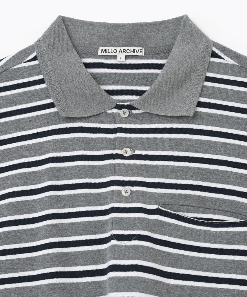 MILLO ARCHIVE Elmo Striped Collared T-Shirt [Deep Gray]