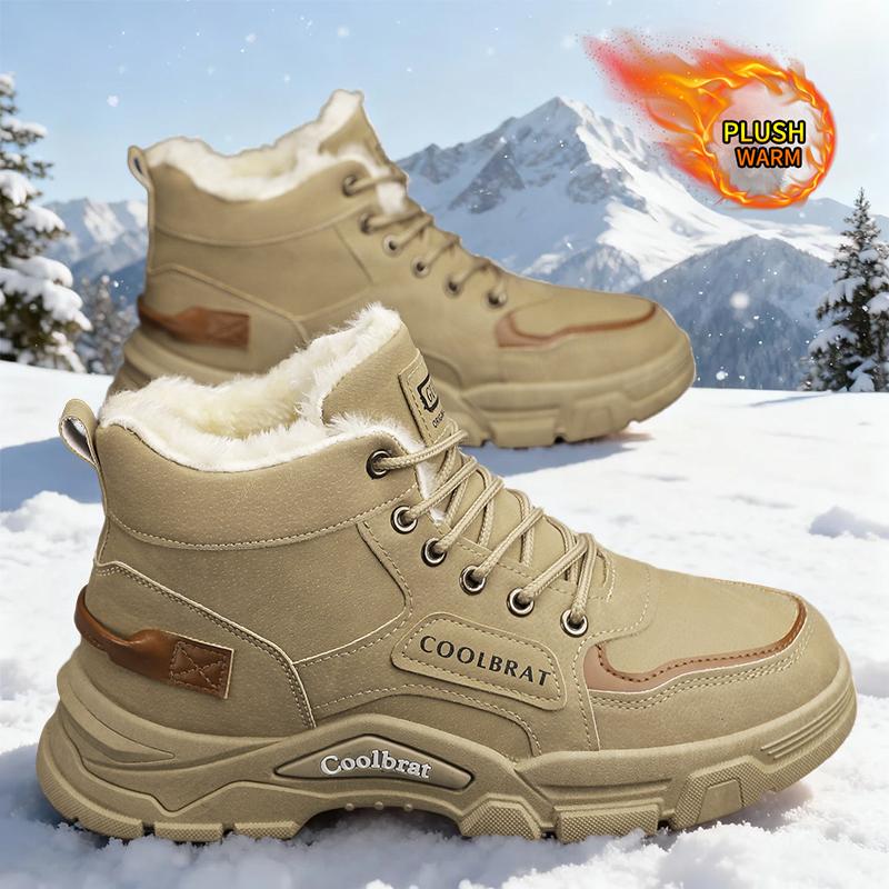 Men's Trendy High-Top Casual Sports Boots - Moto- Fleece-Lined Snow Boots, Outdoor Street Hiking Ankle Boots