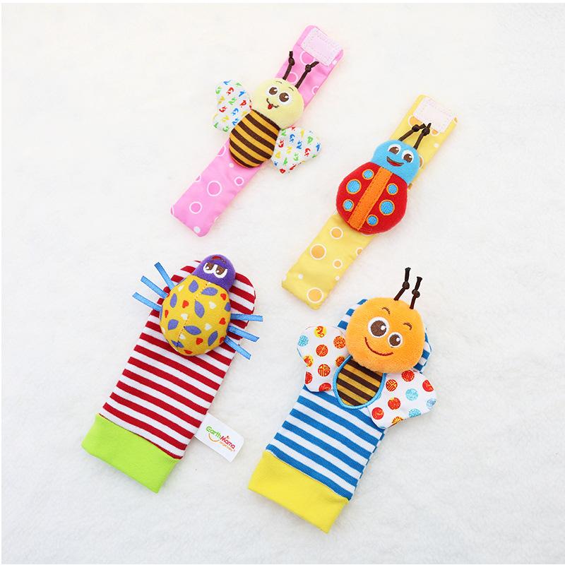 Baby Rattles Socks Toys 0 12 Months Newborn Infant Cartoon Plush Socks Wrist Strap Foot Finder and Wrist Rattles Toys for Babies