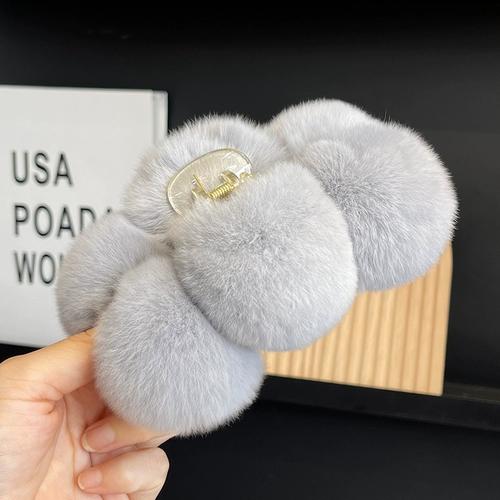 Pinza para el pelo con bola de piel de conejo Rex, pinza para el pelo con agarre de felpa para otoño e invierno, pinza para el pelo con cabeza grande de tiburón, tocado para el pelo de Corea