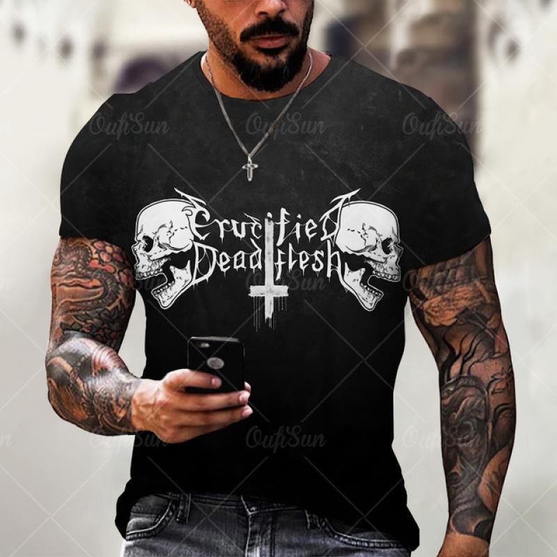 T Shirt For Men Skull Printed Casual Oversized Short Sleeve Clothes Streetwear Hip Hop 3d Printing Tops Harajuku Fashion