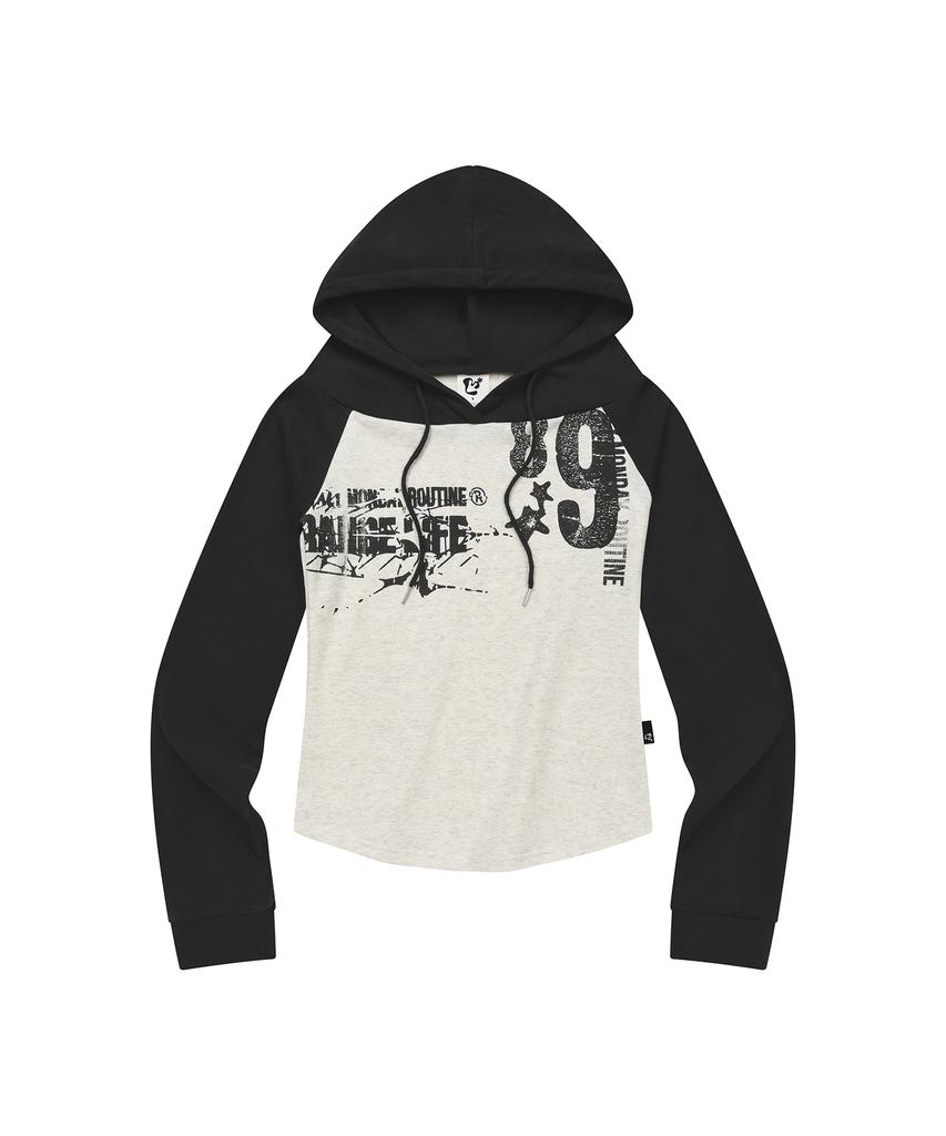 LMR Off-Shoulder Lettering Graphic Hoodie Long Sleeve T-Shirt Oatmeal