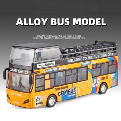 Autobus turistico a due piani in scala 1/32 Giocattolo in lega pressofusa Modello di auto Suono e luci di simulazione Con giocattoli modello per regali per bambini