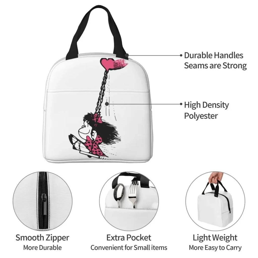 Mafalda Insulated Lunch Bags Leakproof Love You Container Cooler Bag Box Tote School Outdoor Men Women