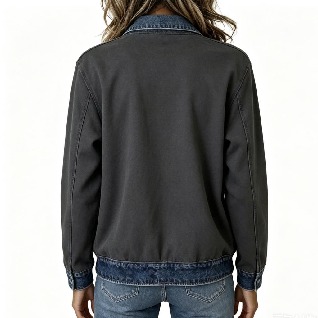 Women's Denim Jacket with Collar and Zipper Front for Casual Outings