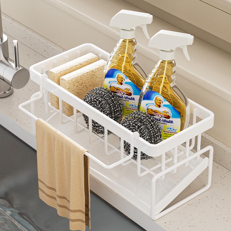 Punch-Free Spice & Rag Storage Rack for Kitchen Sink Faucet