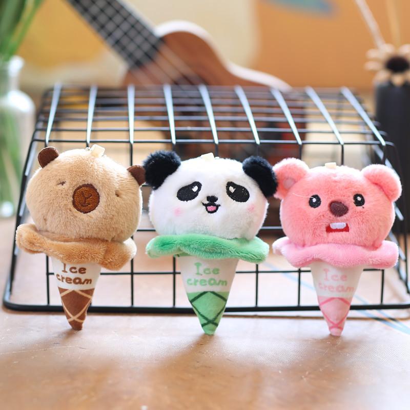 Cute Cone Ice Cream Capybara Plush Doll Cartoon Animals Panda Toy Pendant Keychain School Bag Charm Girl Birthday Gift