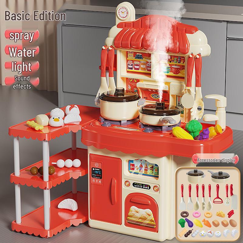 Playhouse Kitchen & Dining Table Set with Spray Light – Realistic Cooking Toys for Girls.