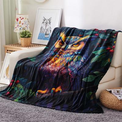 Owl Print Flannel Blanket, High Quality Comfortable for All Seasons, Home Decor, Warmth and Comfort, Perfect for Christmas Gifts