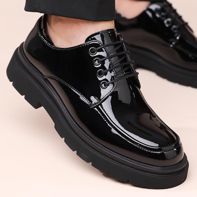 Fashion Lacquer leather men's shoes Classic and minimalist design styles Leisure office and work business Plus Size Thick soled shoes