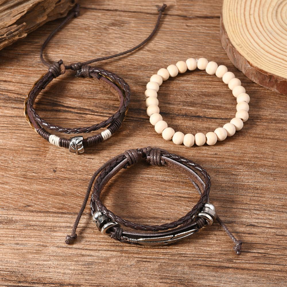 Ethnic retro style leaf leather bracelet fashion casual simple feather leather bracelet wholesale new bracelet