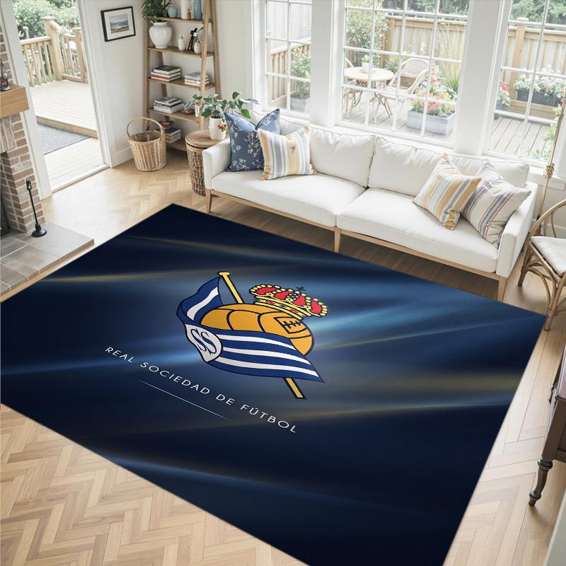 Real Sociedad FC Design Crystal Velvet Carpet Cozy Non?Slip Printed Rug For Bedroom Living Room Entrance