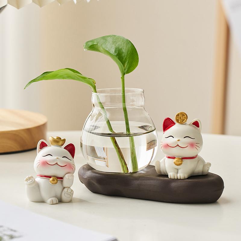 Kreative Heimdekoration, Glückskatze, Blumentopf, Schreibtisch-Accessoires, schöne Wohnzimmer-Tischdekoration, Kunstharz-Kunsthandwerk für die Gartendekoration