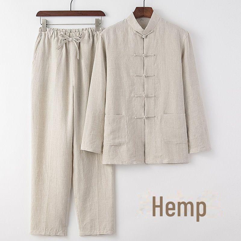 Young Men's Chinese Style Linen Tang Suit: Summer, Long-Sleeved Shirt