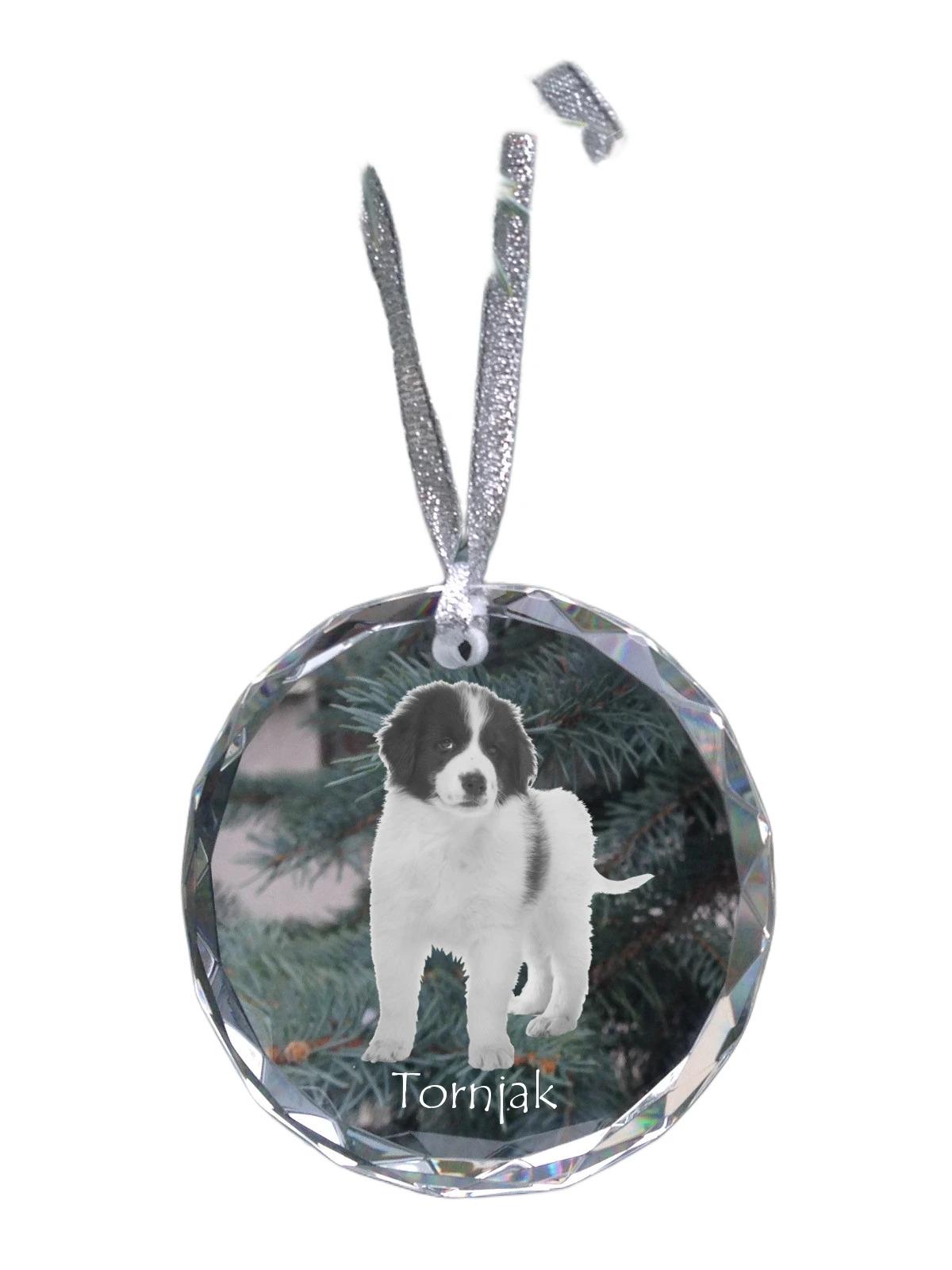 

Tornjak - crystal bauble with a photo, dog photo in crystal, personalized Christmas tree ornament by Art-Dog brand прозорий