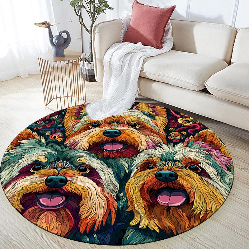 Yorkshire Terrier pattern round rug,Carpet Rug for Living Room Bedroom Sofa Playroom Decor,Non-slip Floor Mat,Holiday Gifts and Birthday Gifts